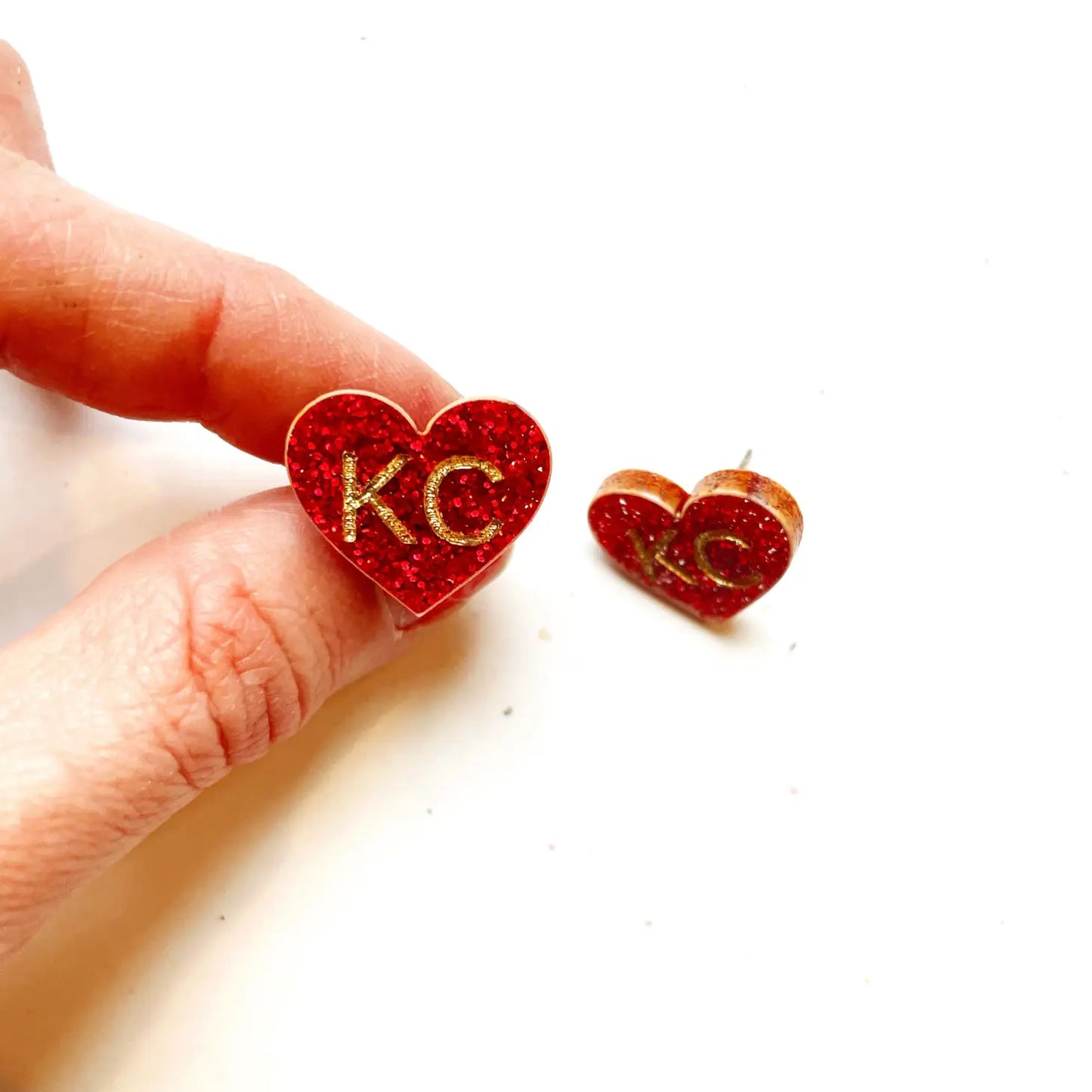 Kansas City Kc Heart Stud Earrings - Red