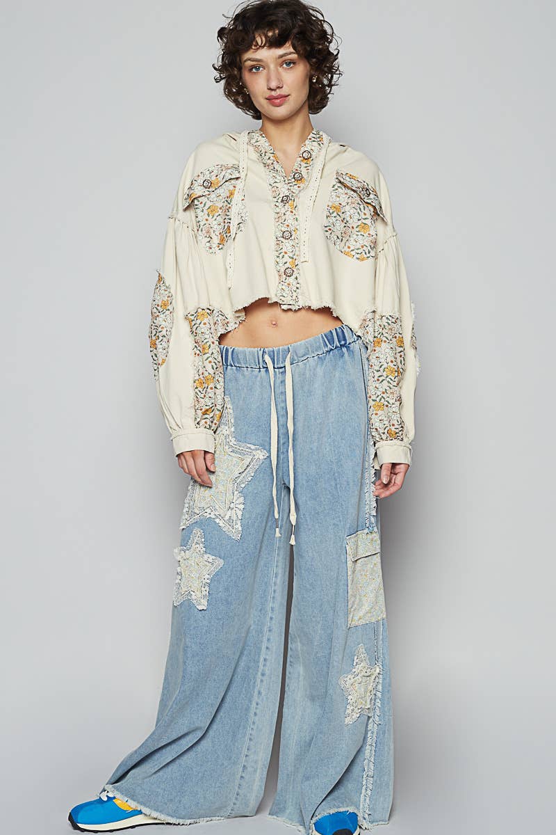 Star Patches Adjustable Waistband Casual Pants