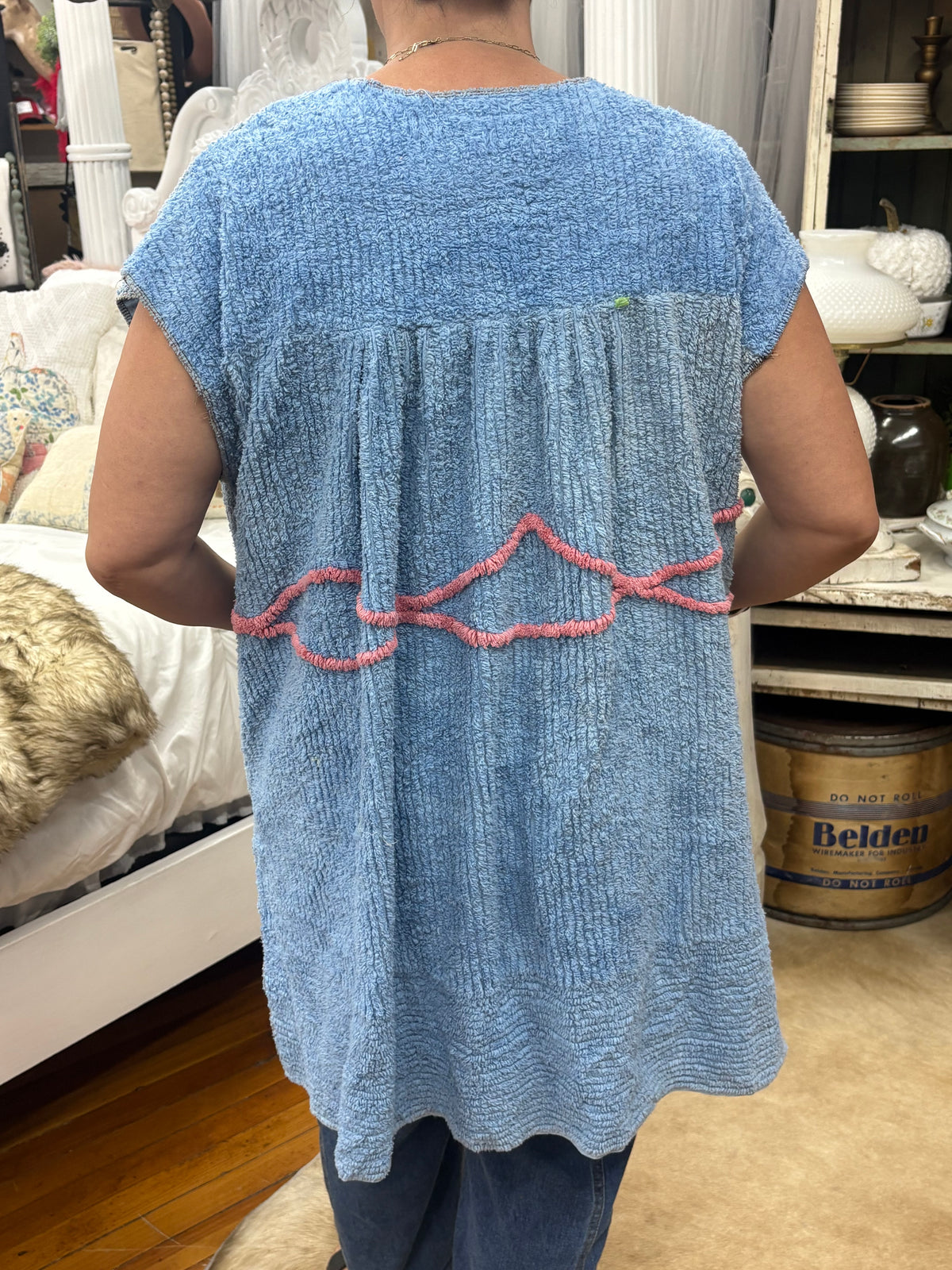 Sleeveless Light Blue Chenille Vest