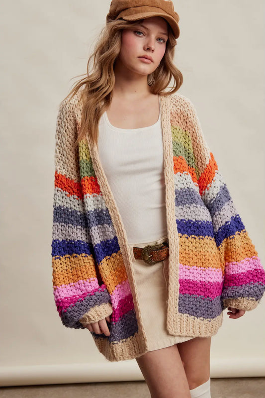 Rainbow Hand-Crochet Open Cardigan