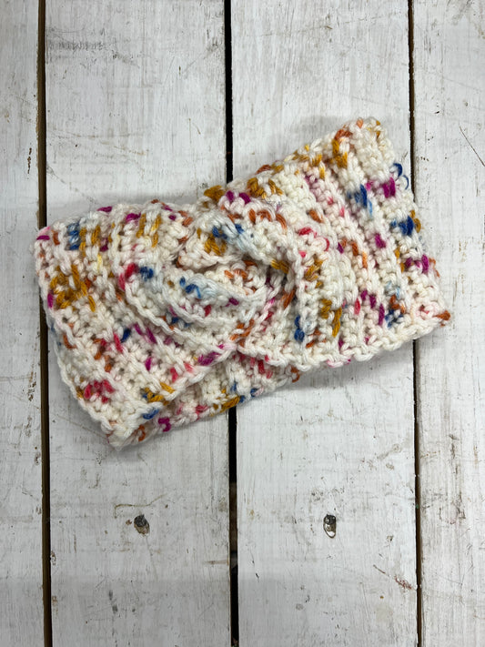 Crochet Ear Warmer Wrap - Cream/Speckle