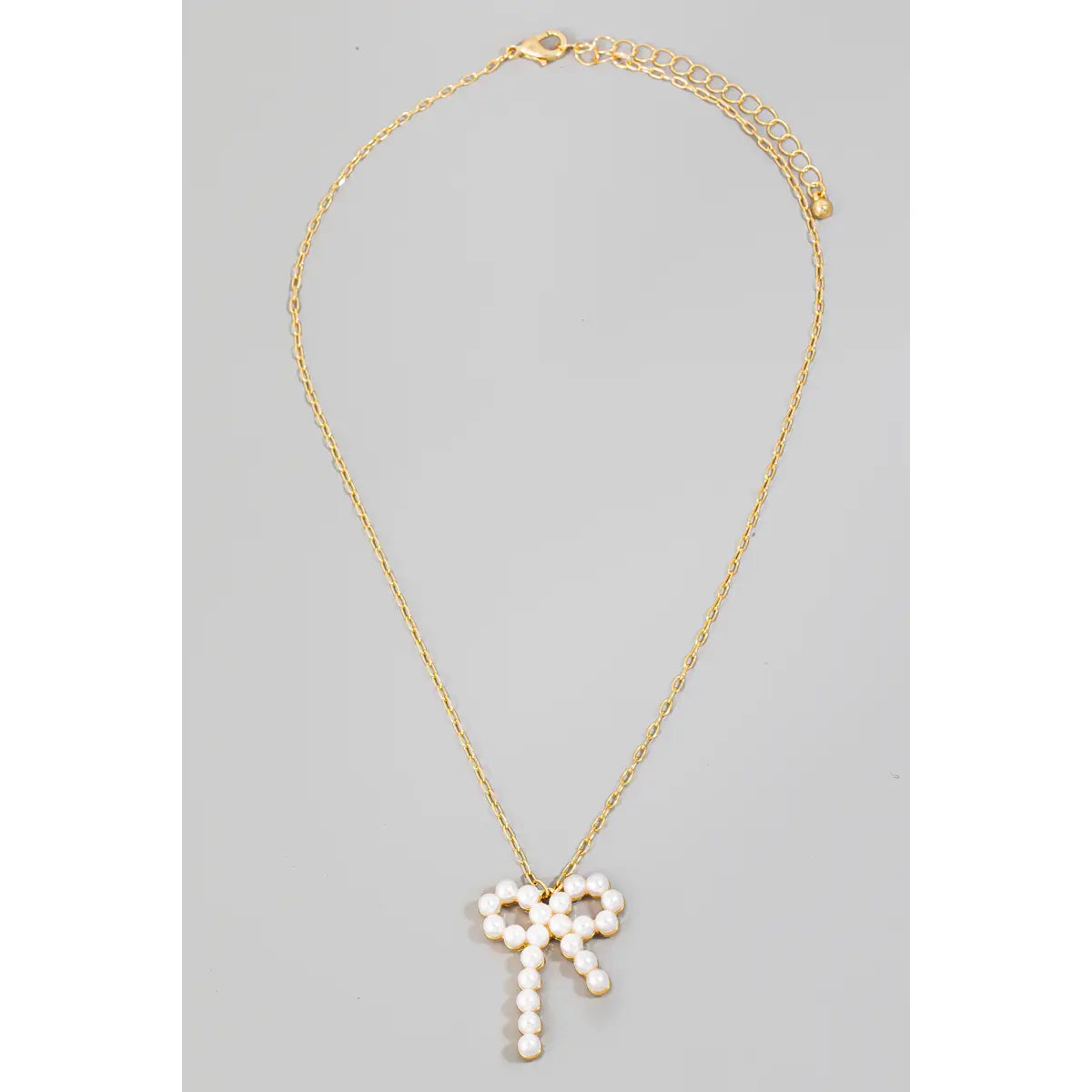 Solid Pearl Ribbon Bow Pendant Chain Necklace