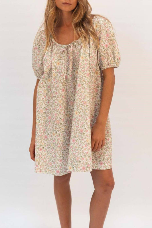 Rose Bloom Floral Puff Sleeve Babydoll Dress