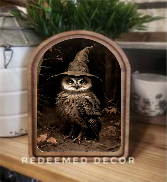 Arch Top Halloween Owl Framed Art