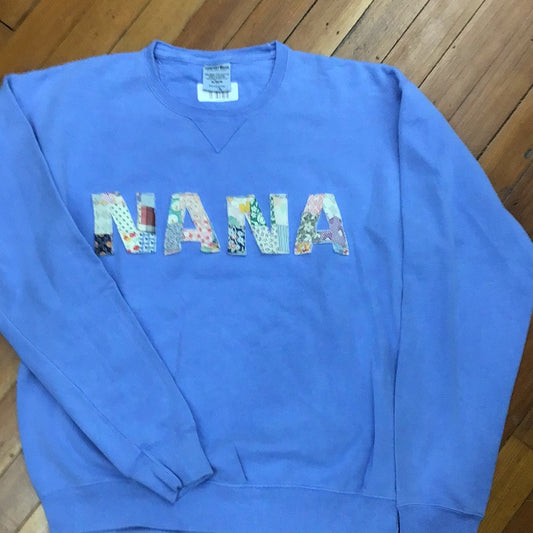 Nana Quilt Patchwork Bright Blue Sweatshirt
