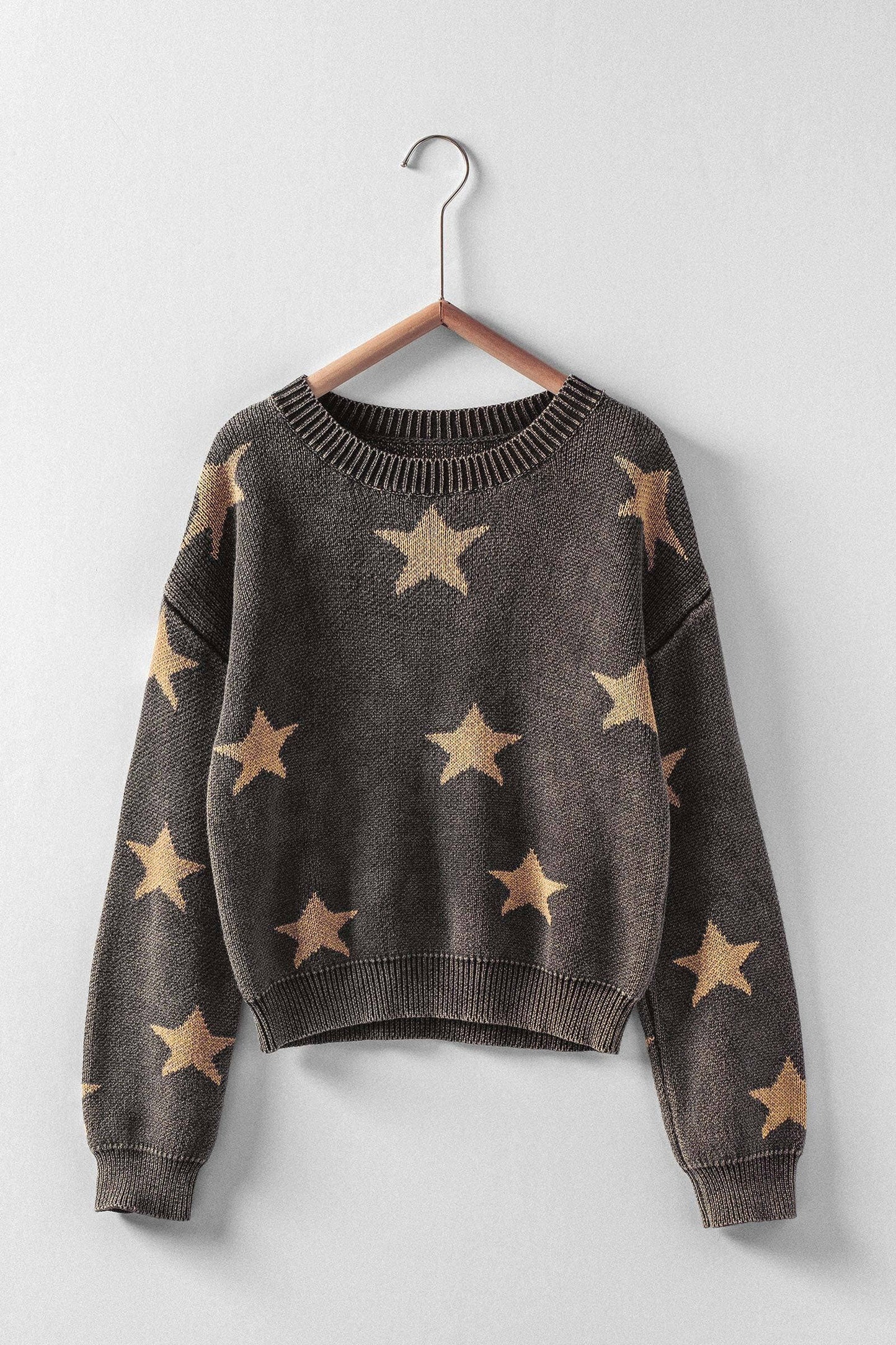 Mineral-Wash Star Motif Knit Sweater