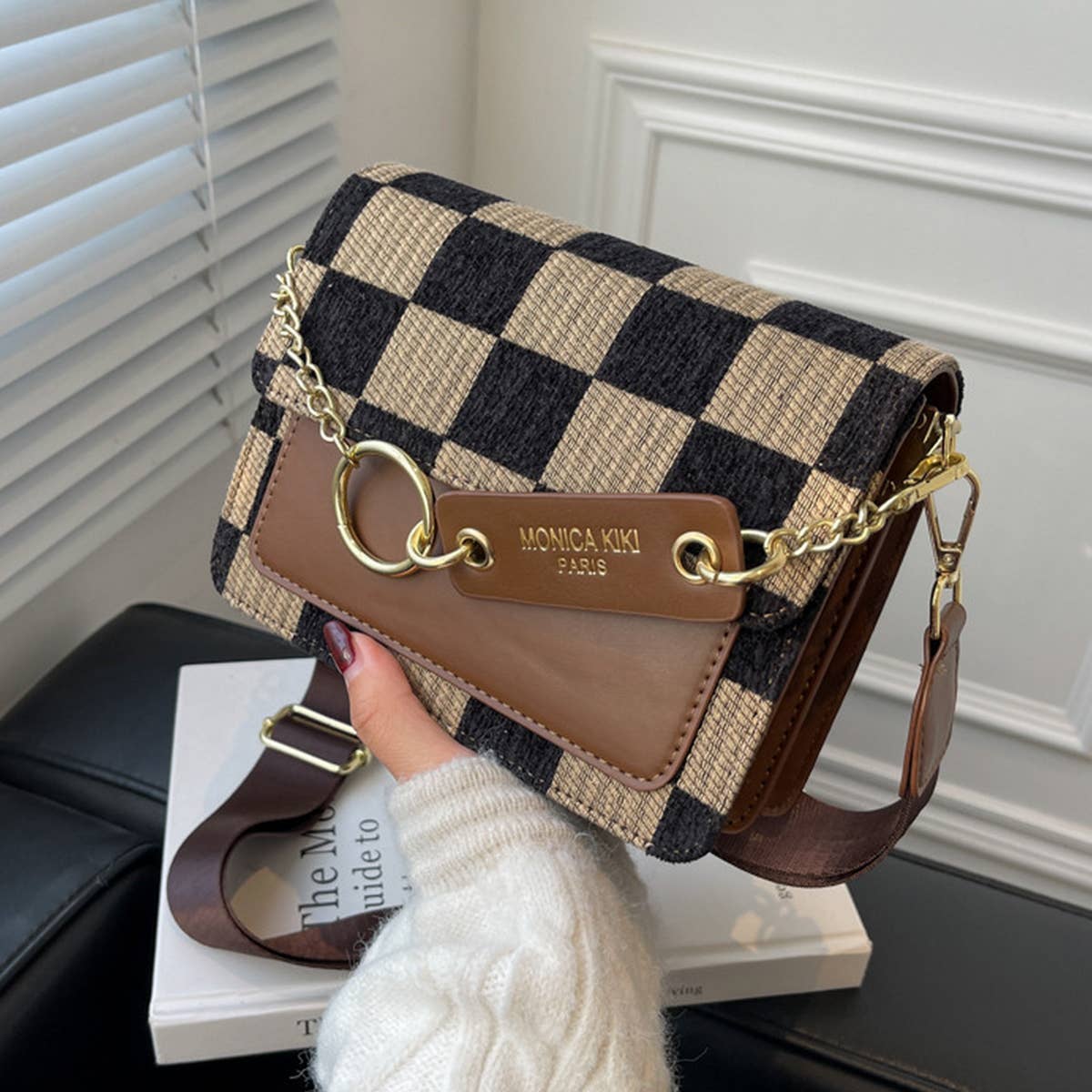 Trendy Checkered PU Crossbody Bag