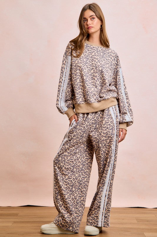 Leopard French Terry Lace Contrast Sweatpants