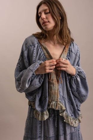 Long Sleeve Plaid Ruffle Top