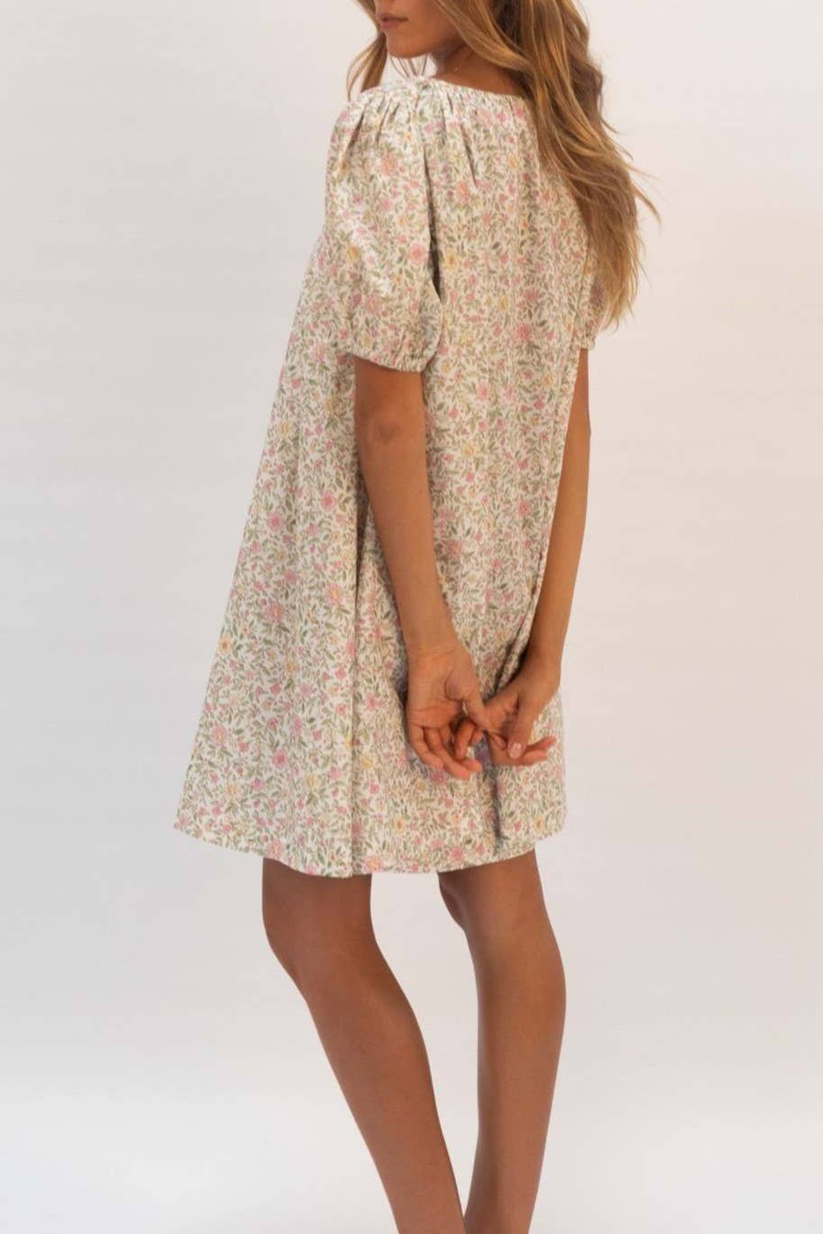 Rose Bloom Floral Puff Sleeve Babydoll Dress