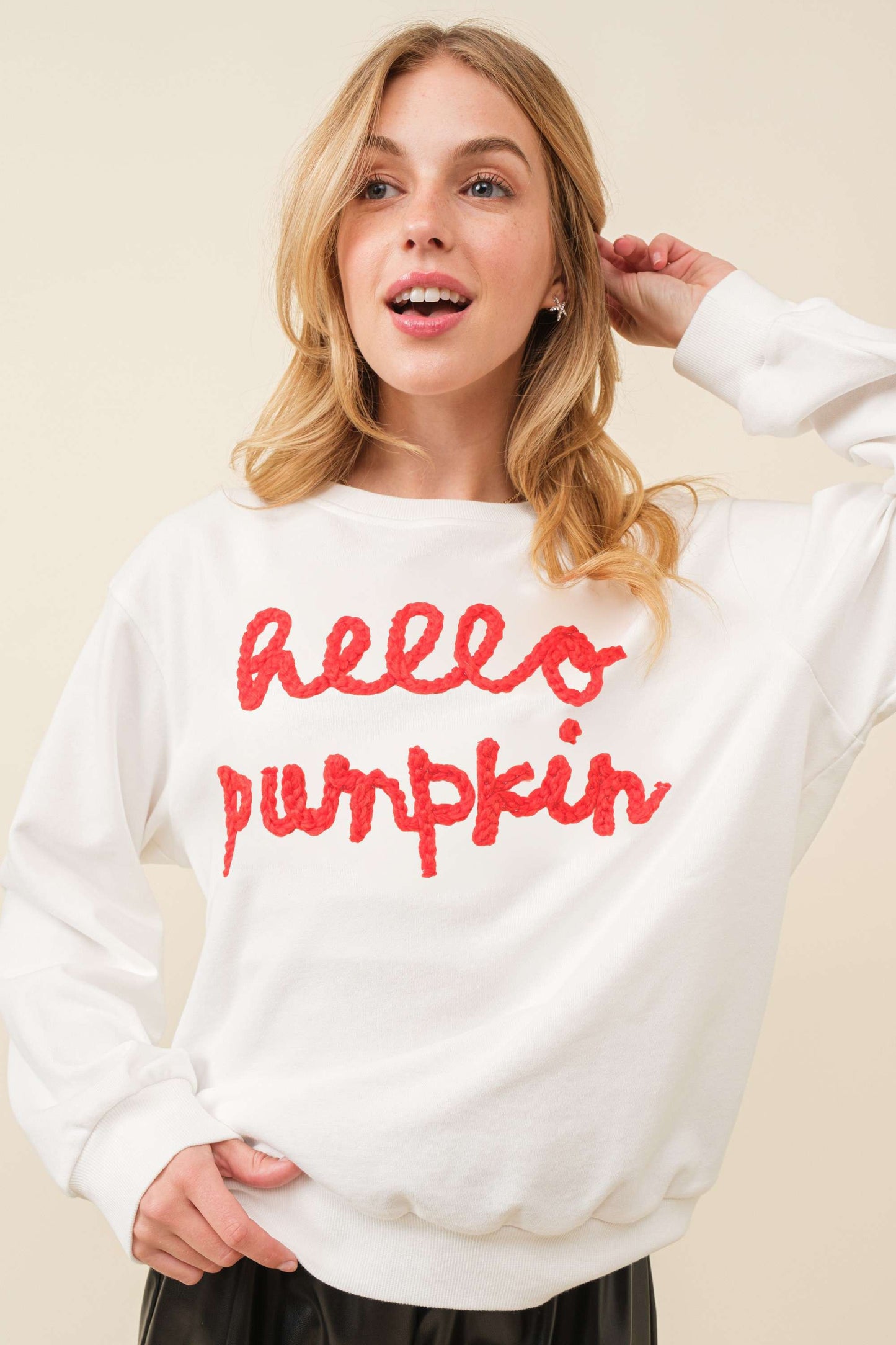 Hello Pumpkin Letter Fleece Top