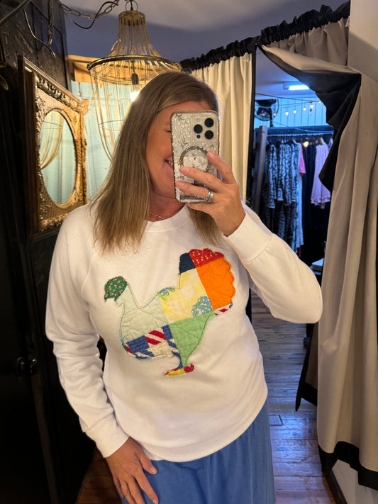 Vintage Quilt Turkey Sweatshirt - White