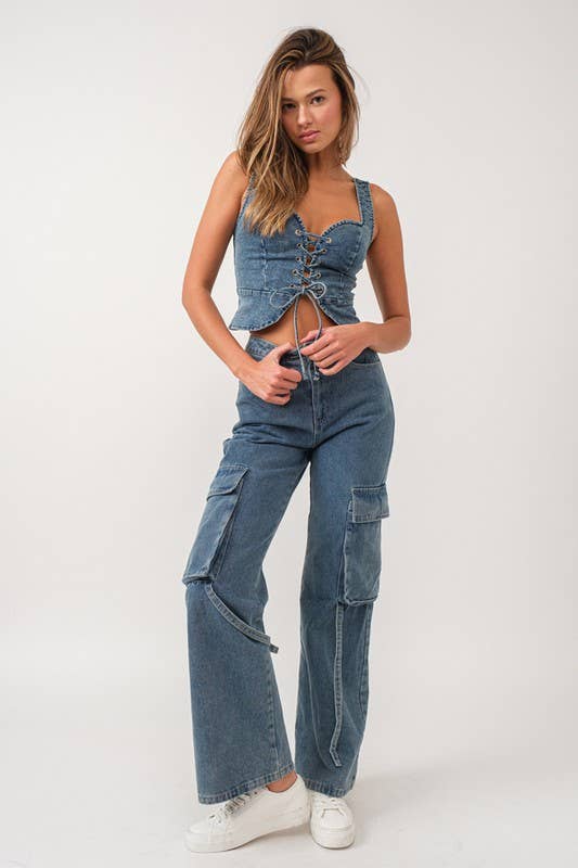 Eloise Front Lace-up Denim Corset Top