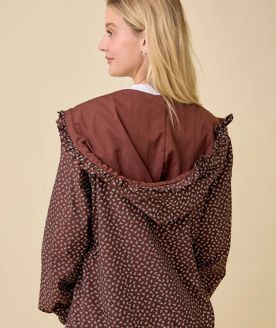 Floral Ruffle Hooded Jacket- Lightweight Windbreak