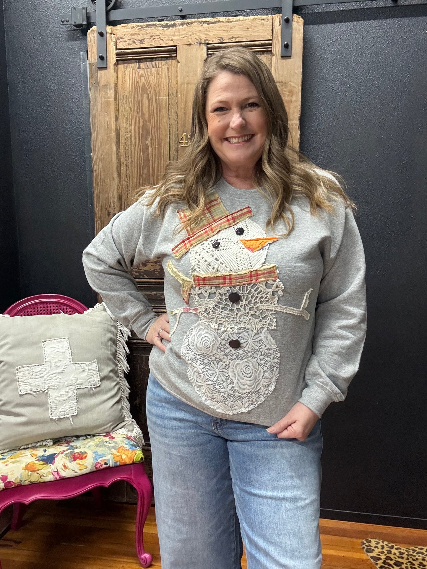 Quilt Work Snowman Sweatshirt