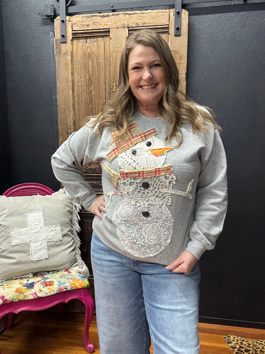 Quilt Work Snowman Sweatshirt