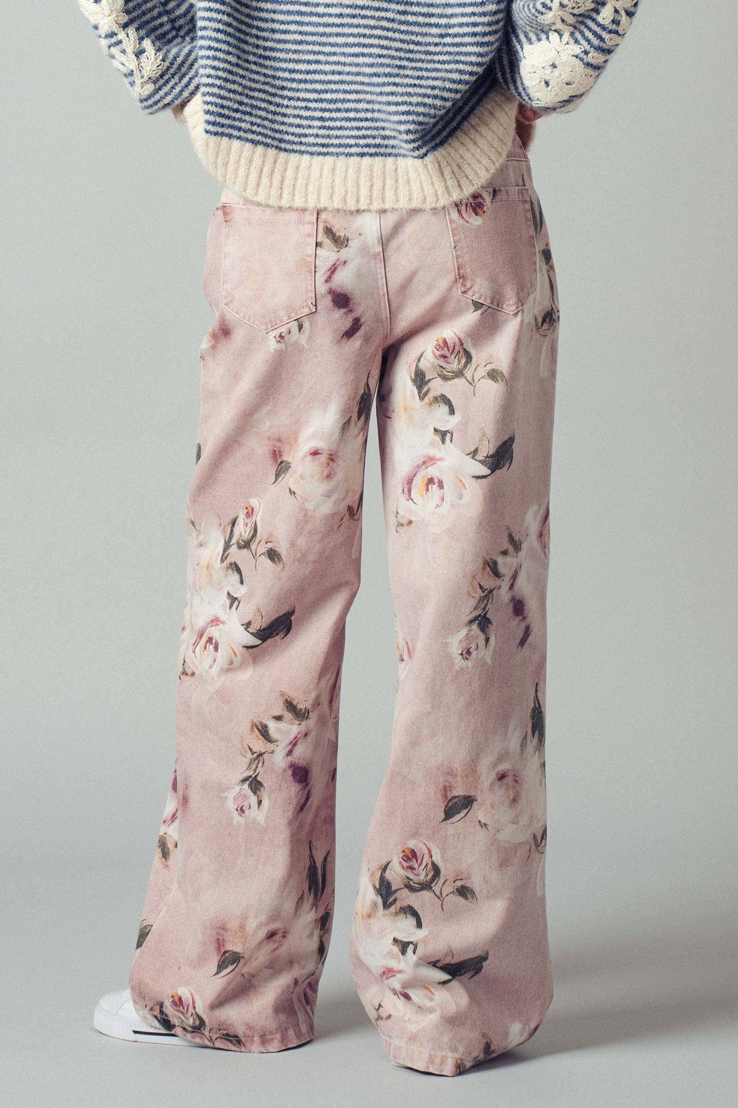 Romantic Rose Print High-Rise Denim Pants