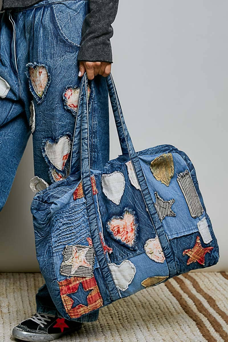 Unique Mix Patchwork Vintage Denim Casual Tote Bag