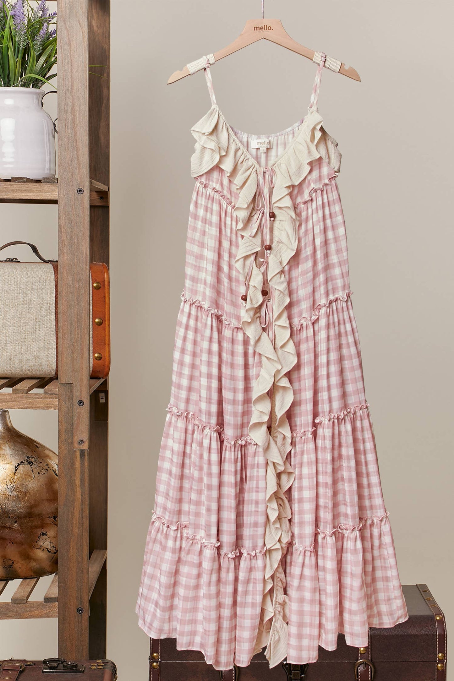 Checker Ruffle Dress Cardigan