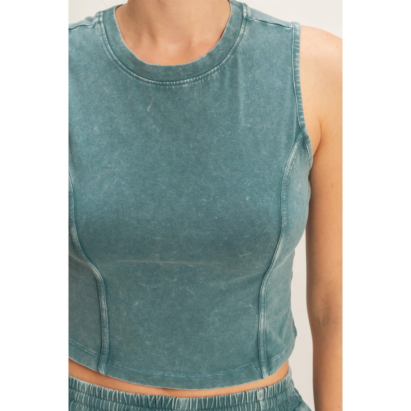 Mineral Washed Sleeveless Top & Wide Leg Pants Set (Sold Separately)