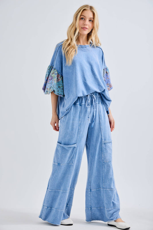 Mineral Wash Wide Leg Cropped Pants