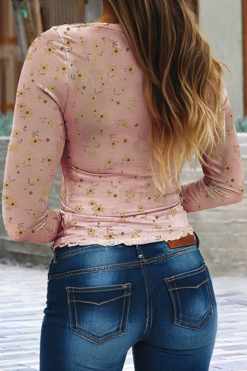 Vintage Floral Print Southern Style Mesh Long Sleeve Top