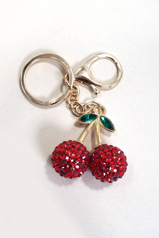Rhinestone Cherry Drop Keychain