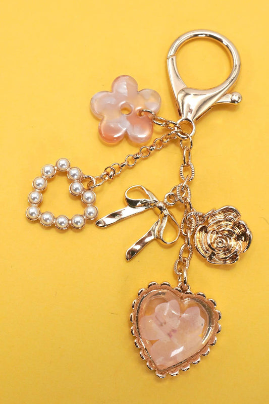 Bag Charm - Pressed Flower Bow Pearl Heart Charms