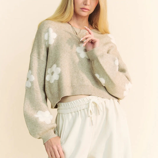 Floral Printed Loose Fit Knit Sweater