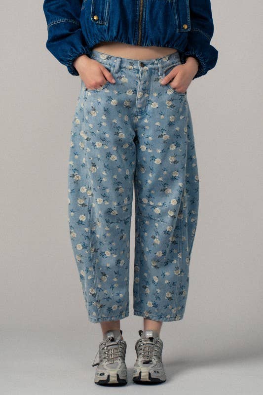 Floral Print Relaxed Fit Denim Pants