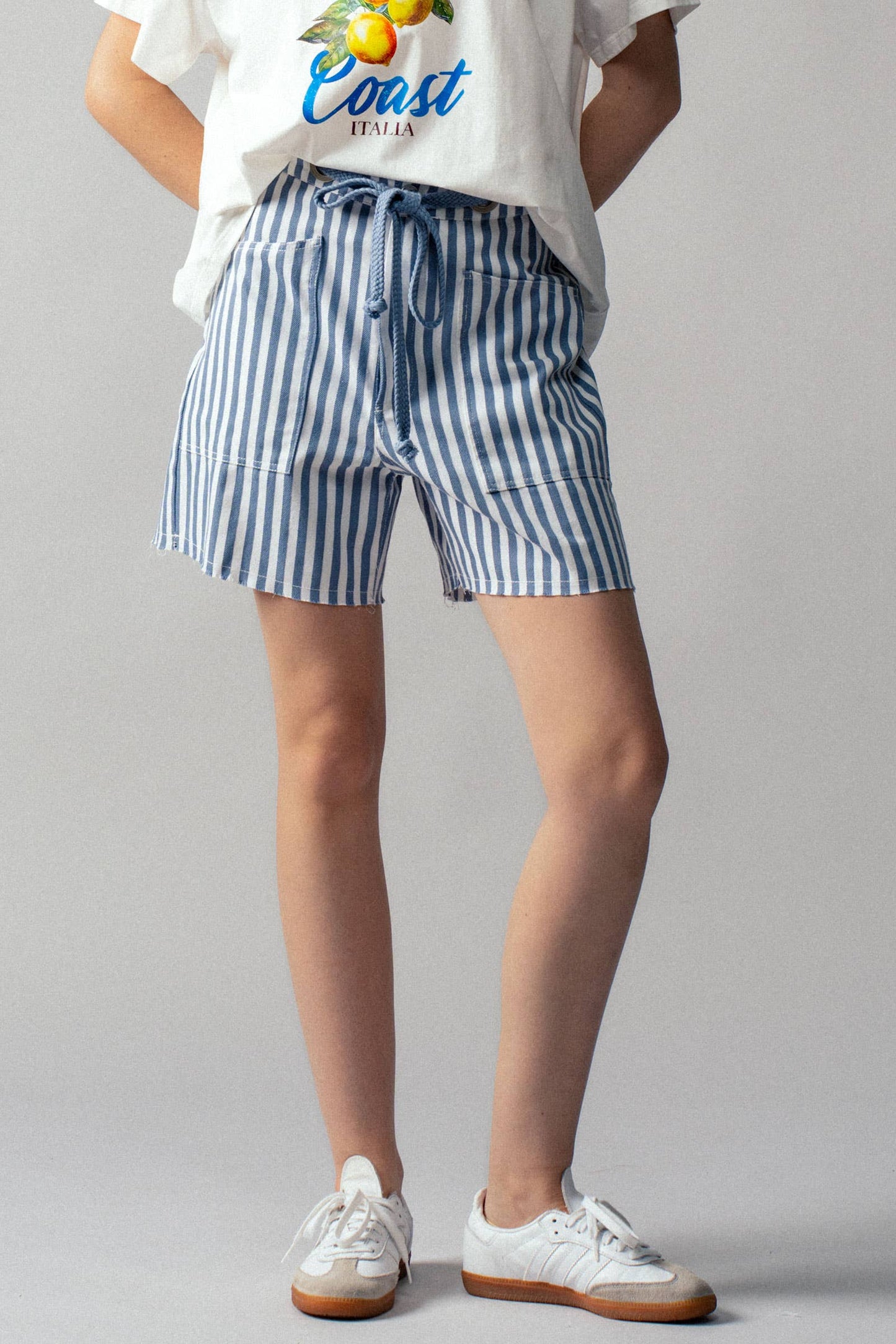 Striped High-Rise Denim Shorts