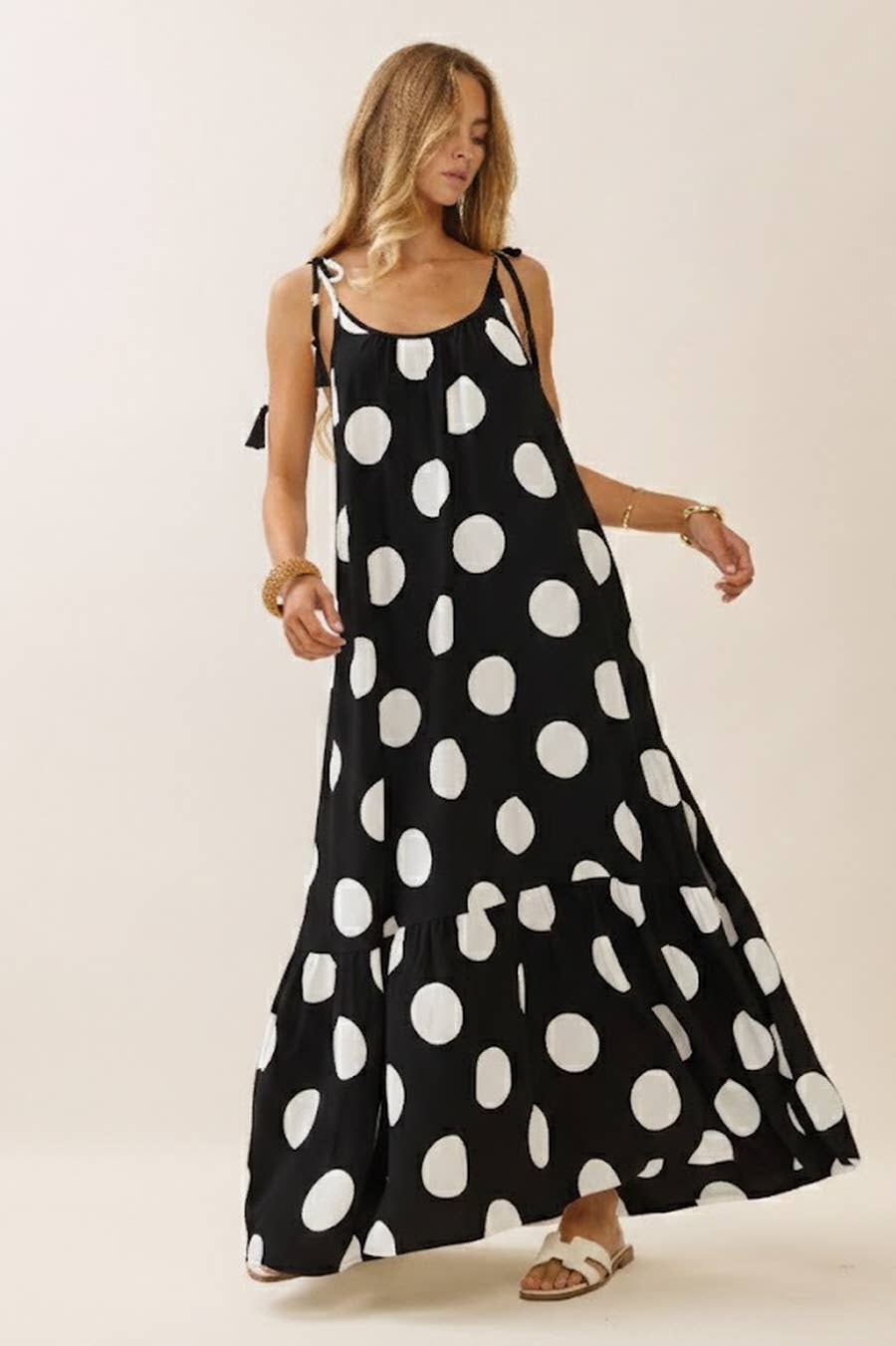 Polka Dot Tie-Strap Maxi Dress