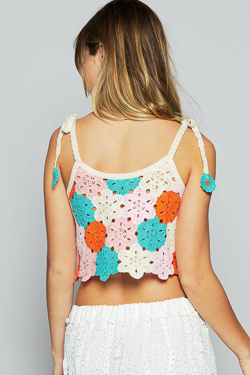Round neck sleeveless crochet various colors top