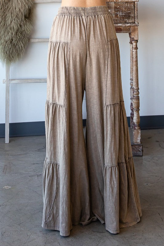 Mineral Washed Tiered Wide Leg Pants