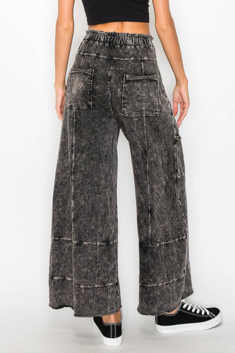 Mineral Wash Wide Leg Cropped Pants