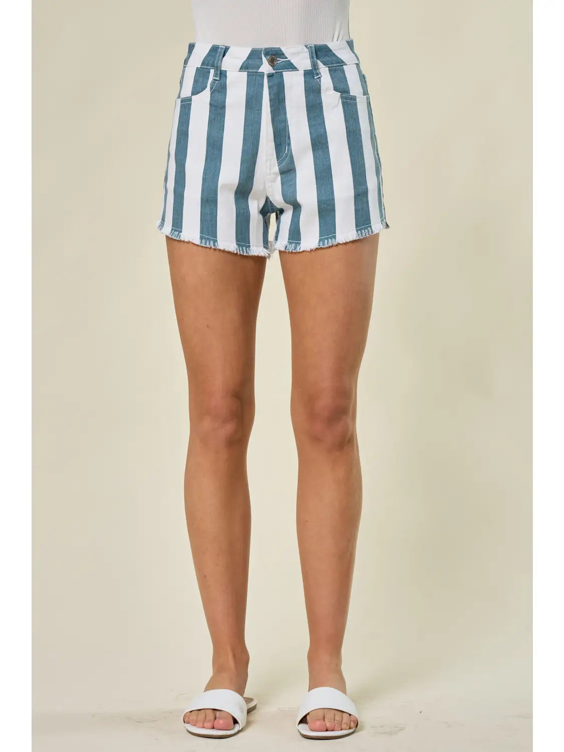 Deep Teal Striped Print Shorts