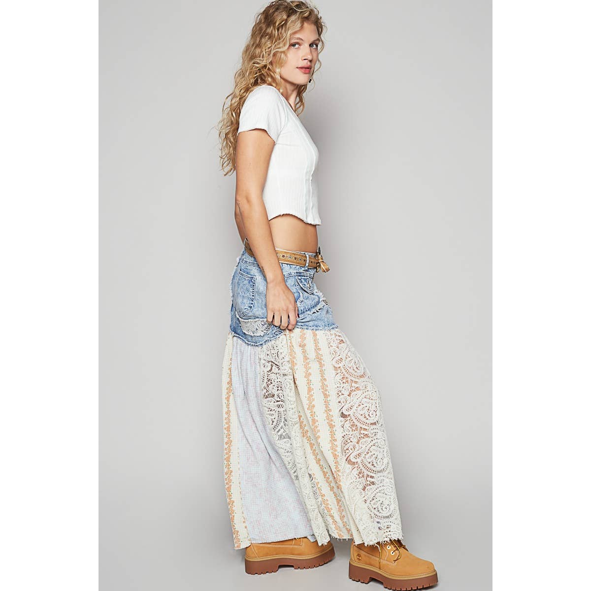 Woven Floral Print Mixed Skirt