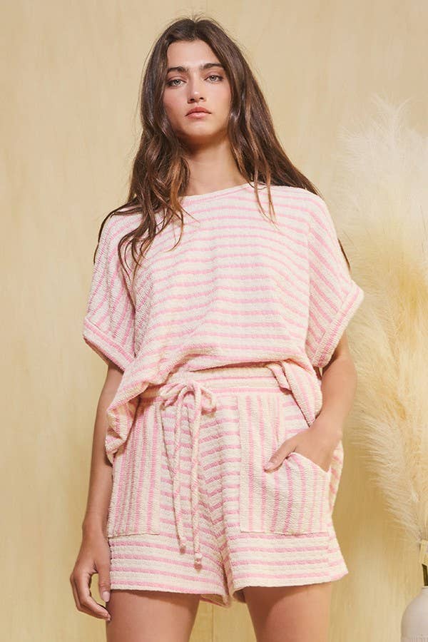 Stripe Print Drawstring Waist Shorts