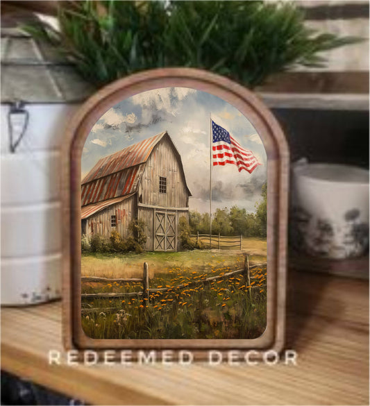 Arch Top Patriotic Homestead Framed Art
