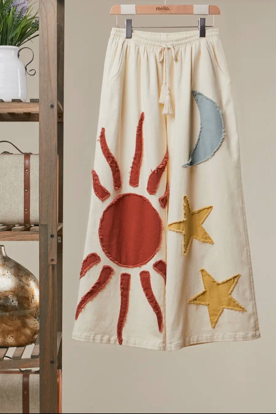 Sun Moon Star Patch Wide Pants