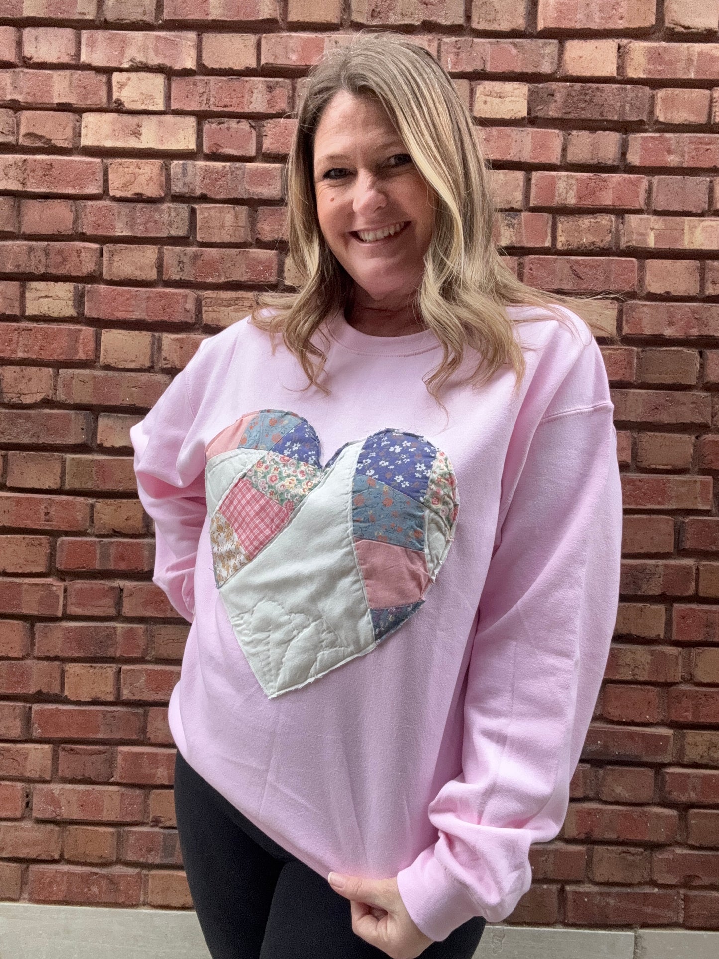 Quilted Heart Sweatshirt - Pink