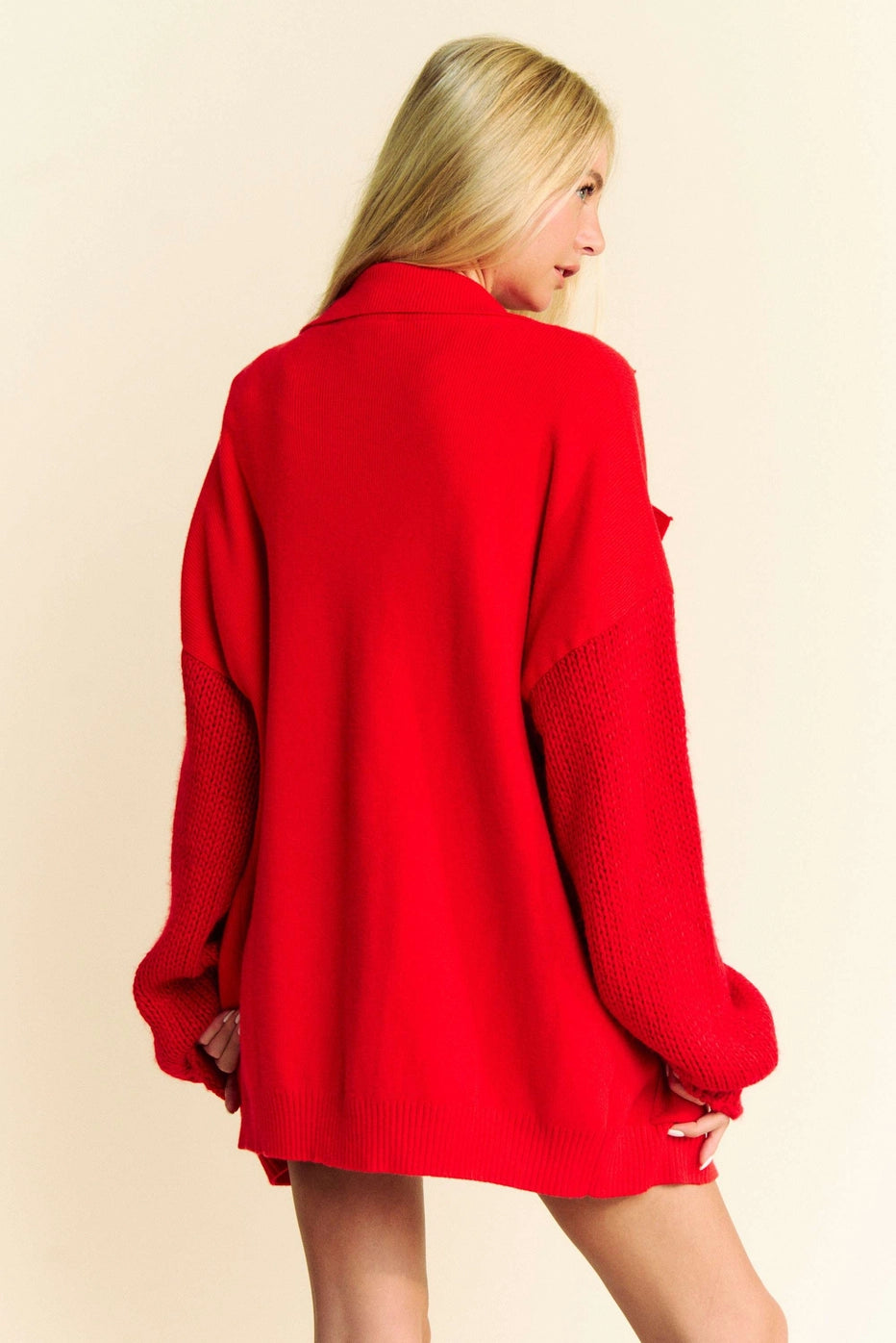 Solid Balloon Sleeve Knit Cardigan