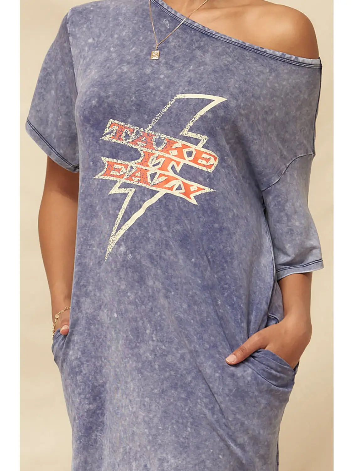 Take It Eazy Vintage-Wash Graphic T-Shirt Mini Dress