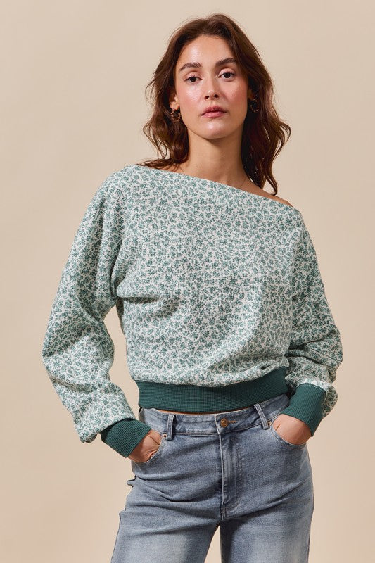 Ditsy Floral Thermal Knit One Shoulder Top