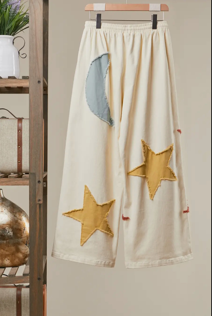 Sun Moon Star Patch Wide Pants