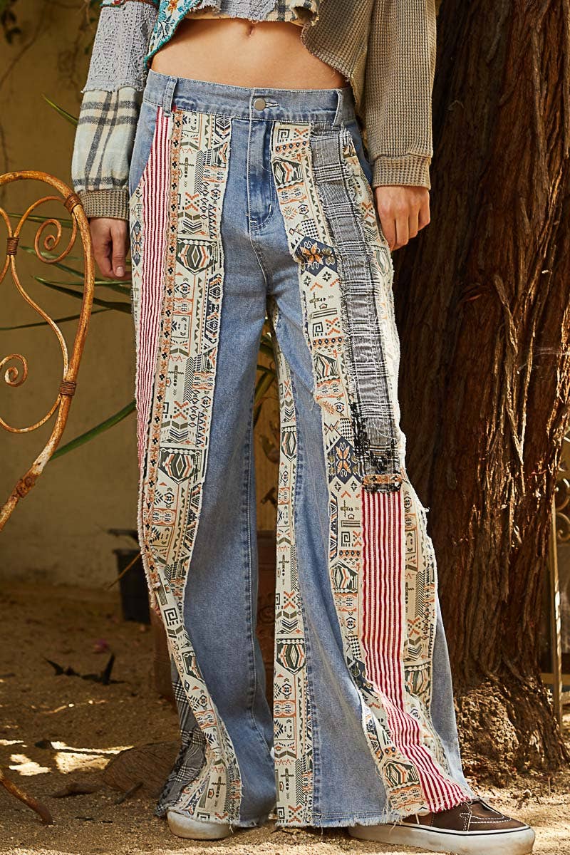 Patchwork Relaxed Woven Denim Pant