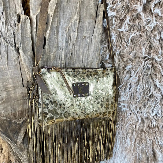 Rowdy Ranch Upcycled Maxine Gold Leopard Crossbody Handbag