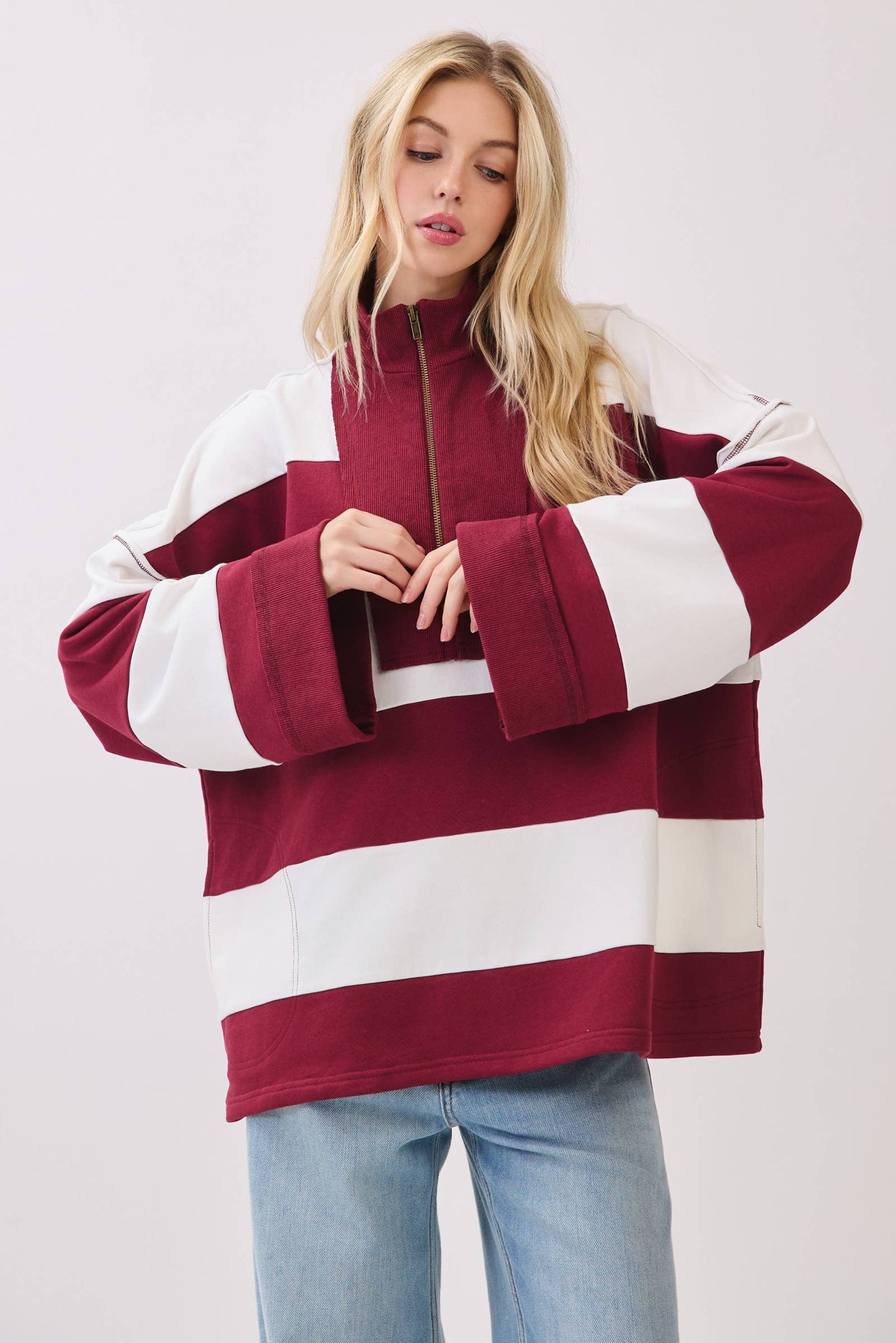 Game day Varsity Stripe Zip Pullover