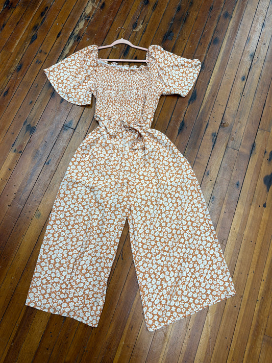 Curvy Girl Flower Pattern Jumpsuit - Coral