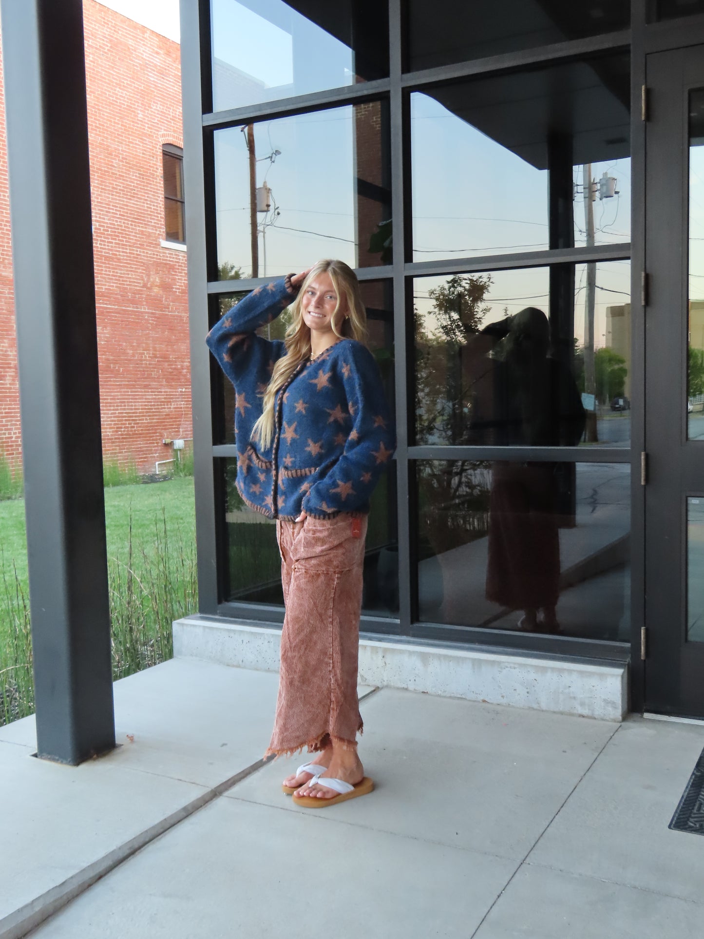 Button Up Star Sweater - Navy